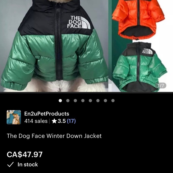 DogFace winter Down Jacket - Picture 2 of 7